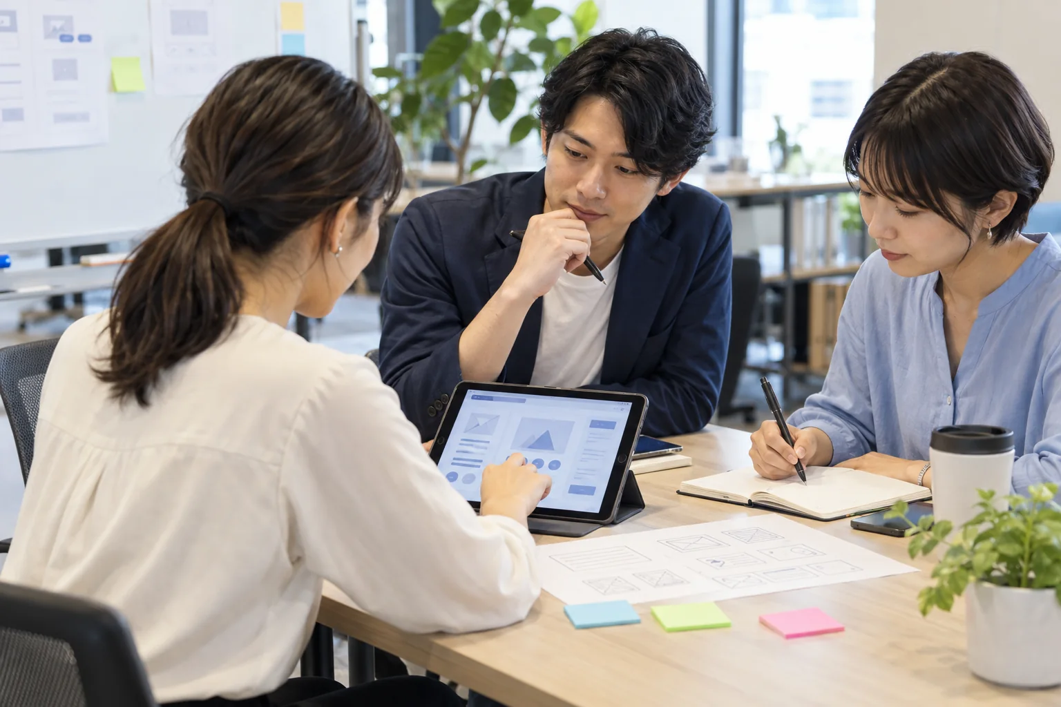 試作品を使う相手の反応を聞き、改善点を確認する様子