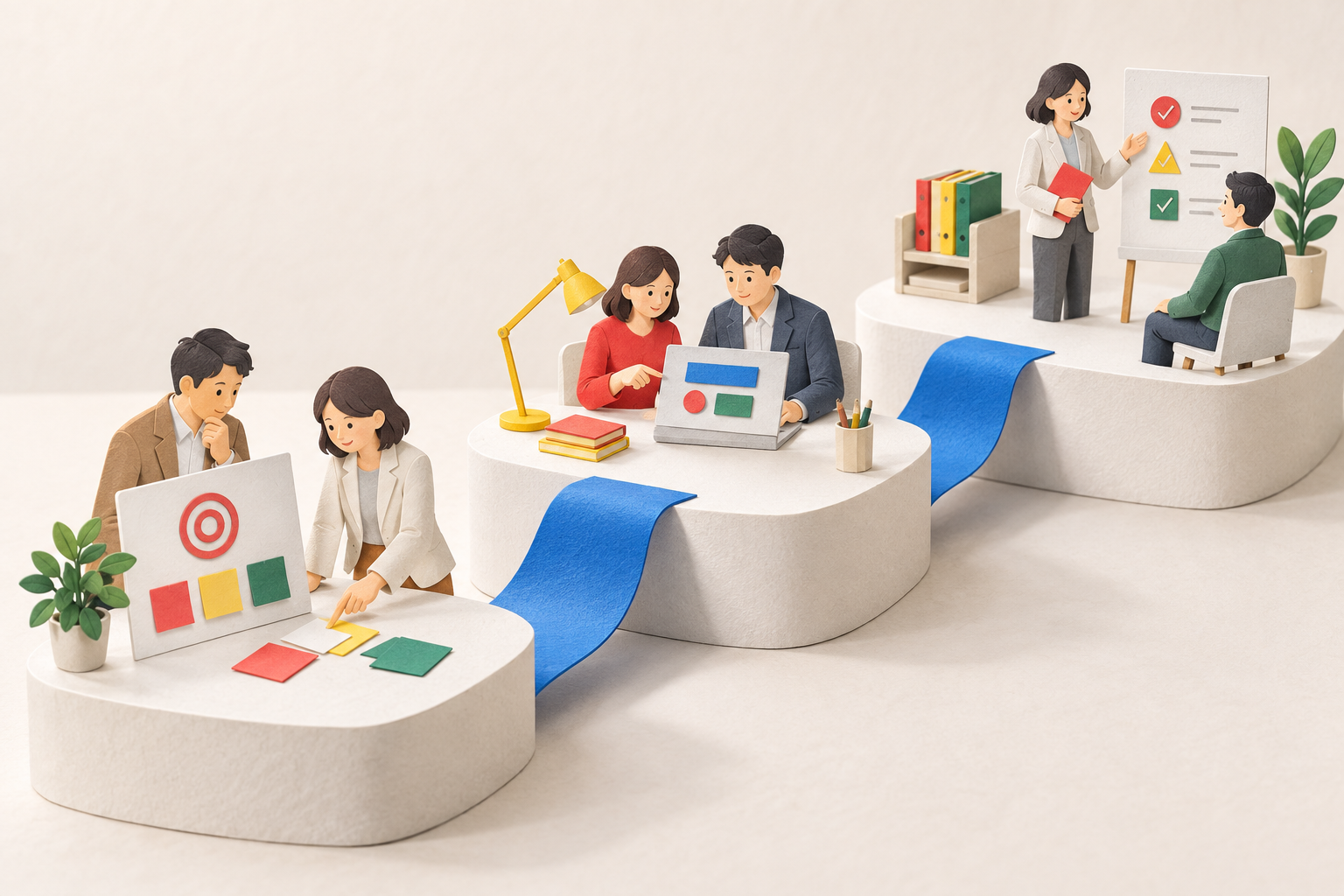 事業の目的と、進め方を一緒に整理するイメージ