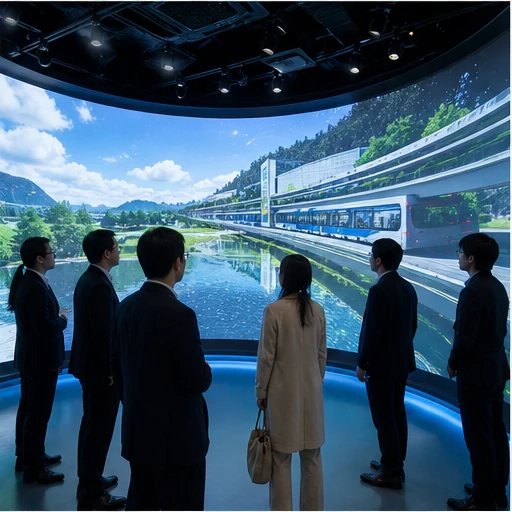 完成前の展示空間を関係者で共有するイメージ