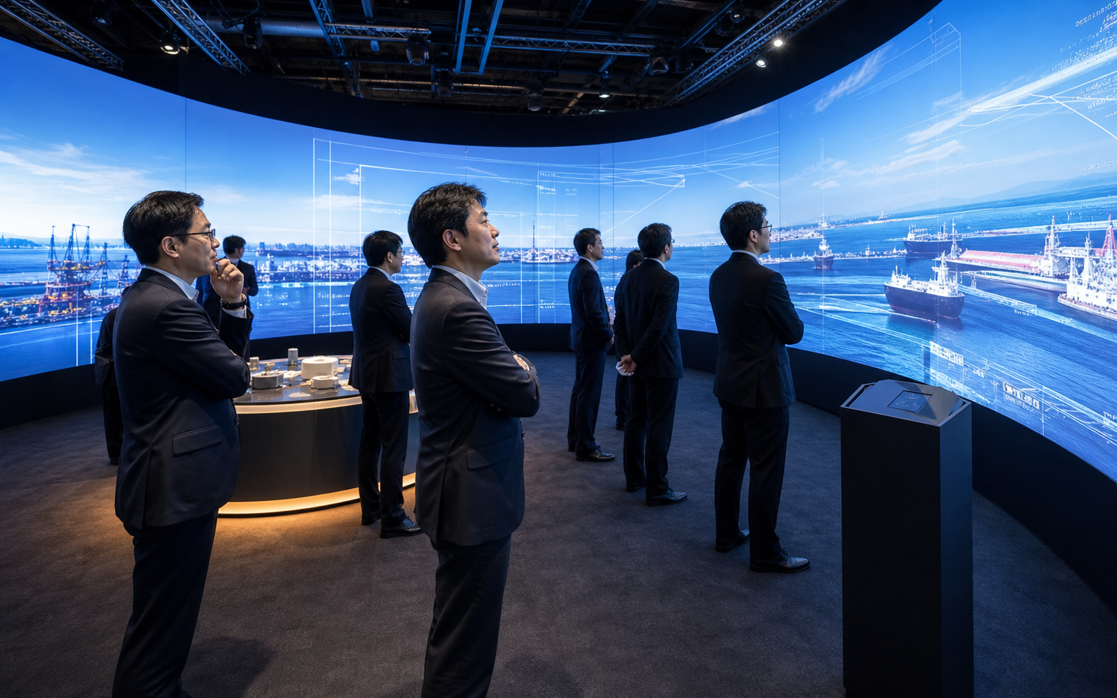 展示会・見本市・万博で来場者が全視野3D映像を体験する実写イメージ