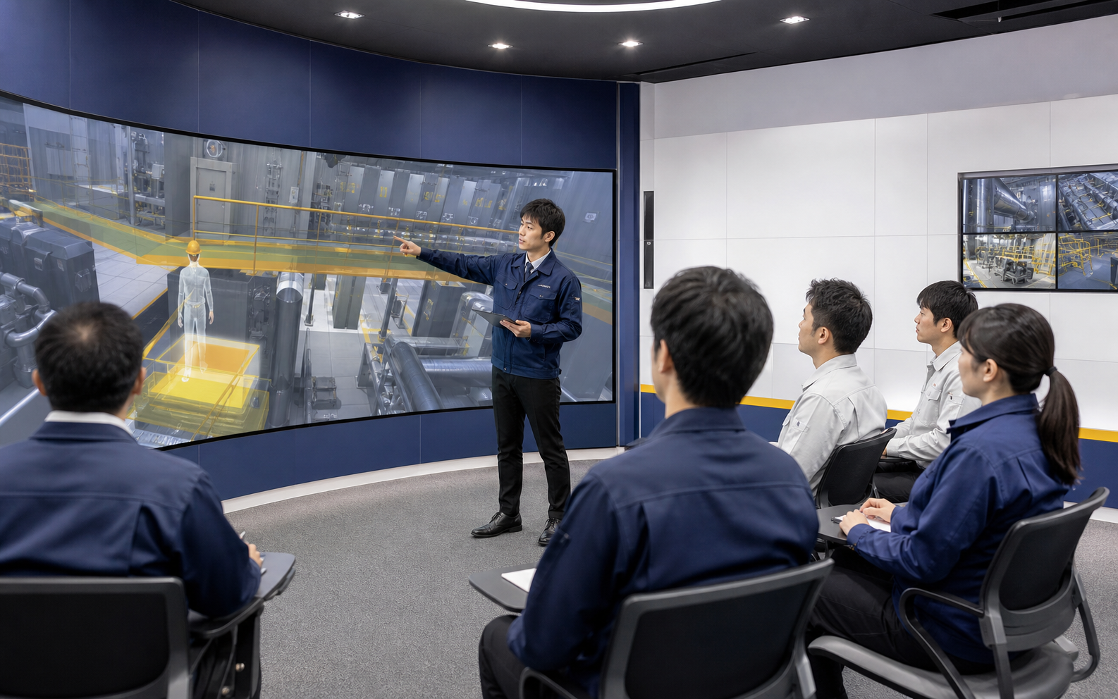 安全教育と技術研修で没入映像を活用する実写イメージ